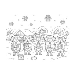 笠地蔵の無料塗り絵イラスト（知育・高齢者レク用）