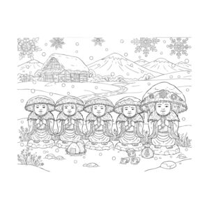 笠地蔵２の無料塗り絵イラスト（知育・高齢者レク用）