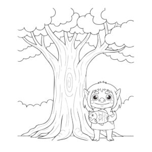 キジムナー　（可愛い）の無料塗り絵イラスト（知育・高齢者レク用）