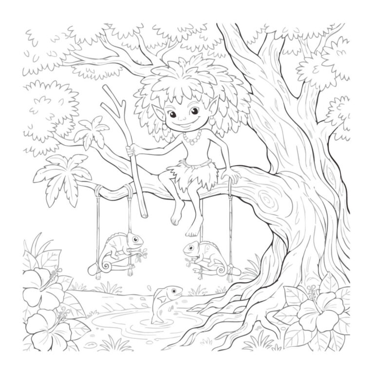 キジムナーの無料塗り絵イラスト（知育・高齢者レク用）