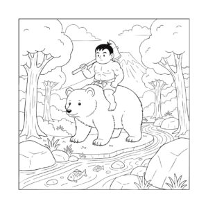 金太郎の無料塗り絵イラスト（知育・高齢者レク用）