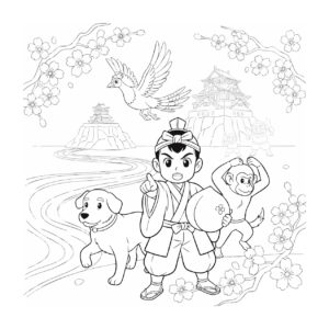 桃太郎の無料塗り絵イラスト（知育・高齢者レク用）