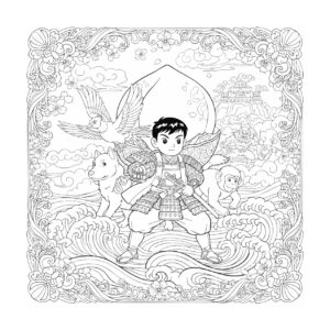 桃太郎２の無料塗り絵イラスト（知育・高齢者レク用）