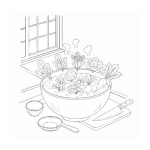 Free printable Nanakusa-gayu (Seven Herb Rice Porridge) coloring page