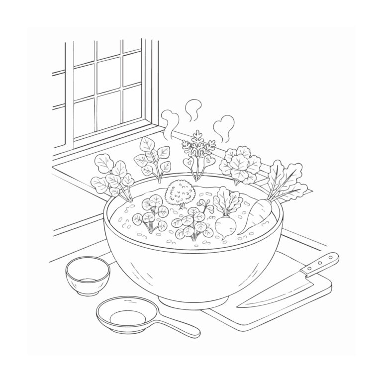 七草粥の無料塗り絵イラスト（知育・高齢者レク用）