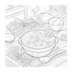 七草粥３の無料塗り絵イラスト（知育・高齢者レク用）