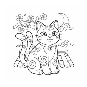 猫又の無料塗り絵イラスト（知育・高齢者レク用）