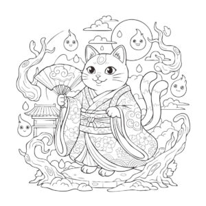 猫又の無料塗り絵イラスト（知育・高齢者レク用）