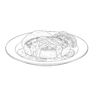 Free printable Hamburg Steak with Onion Sauce coloring page