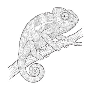 パンサーカメレオンの無料塗り絵イラスト（知育・高齢者レク用）