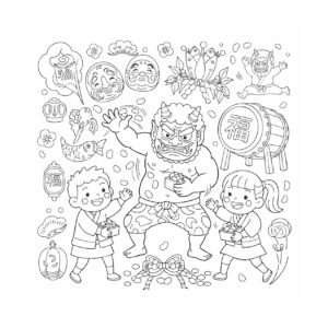 節分の無料塗り絵イラスト（知育・高齢者レク用）