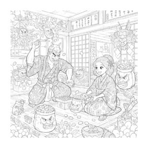 節分２の無料塗り絵イラスト（知育・高齢者レク用）