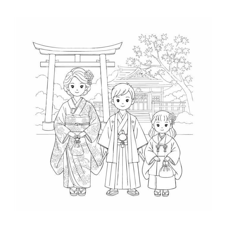 七五三の無料塗り絵イラスト（知育・高齢者レク用）