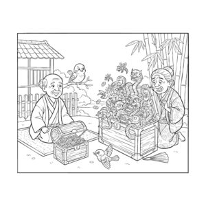 舌切り雀の無料塗り絵イラスト（知育・高齢者レク用）