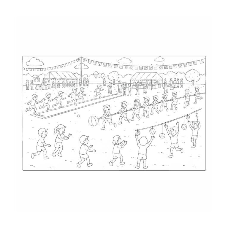 運動会の無料塗り絵イラスト（知育・高齢者レク用）