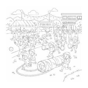 運動会２の無料塗り絵イラスト（知育・高齢者レク用）
