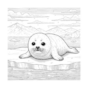 ゴマフアザラシ 子供の無料塗り絵イラスト（知育・高齢者レク用）