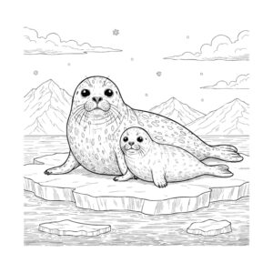 ゴマフアザラシ 親子の無料塗り絵イラスト（知育・高齢者レク用）