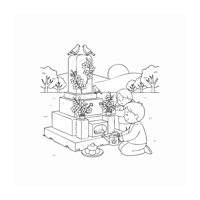お彼岸（春）の無料塗り絵イラスト（知育・高齢者レク用）