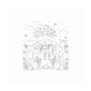 お彼岸（春）２の無料塗り絵イラスト（知育・高齢者レク用）