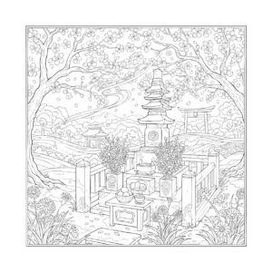 お彼岸（春）３の無料塗り絵イラスト（知育・高齢者レク用）