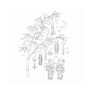 七夕の無料塗り絵イラスト（知育・高齢者レク用）