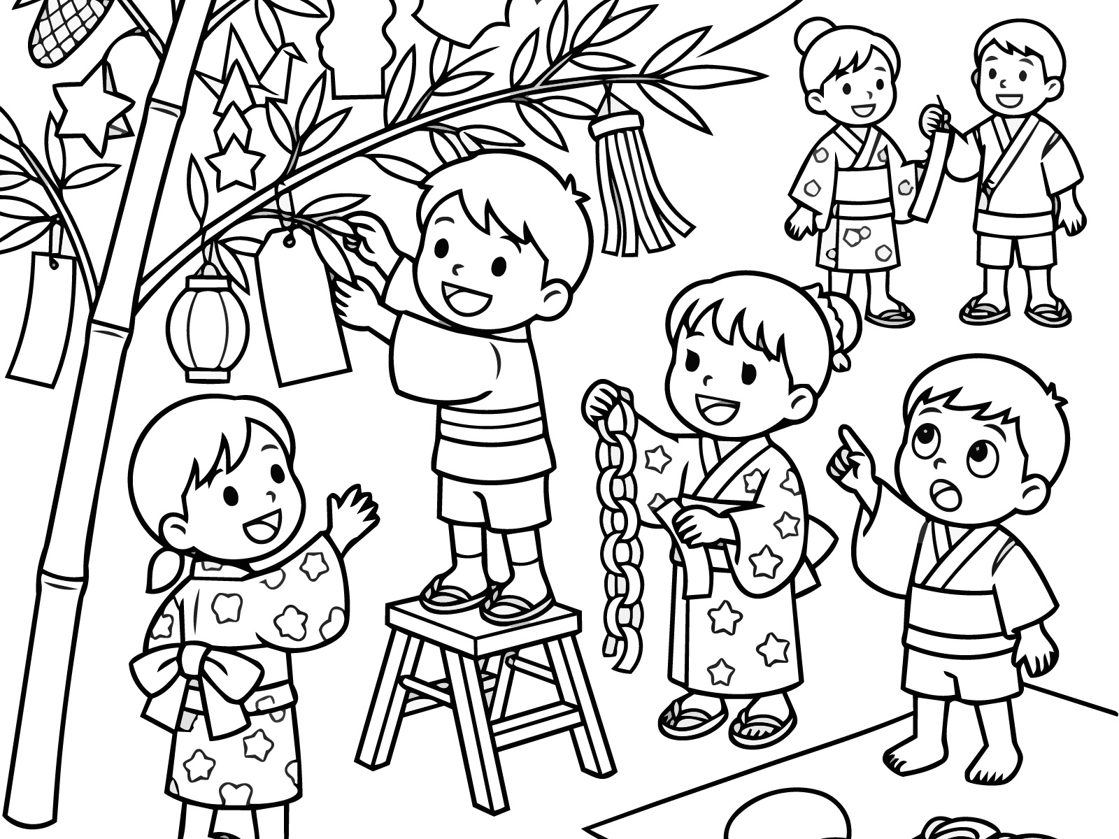 七夕４の無料塗り絵イラスト（知育・高齢者レク用）