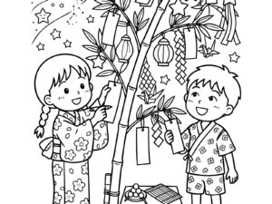 七夕５の無料塗り絵イラスト（知育・高齢者レク用）