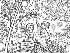 七夕６の無料塗り絵イラスト（知育・高齢者レク用）
