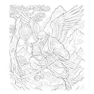 天狗の無料塗り絵イラスト（知育・高齢者レク用）