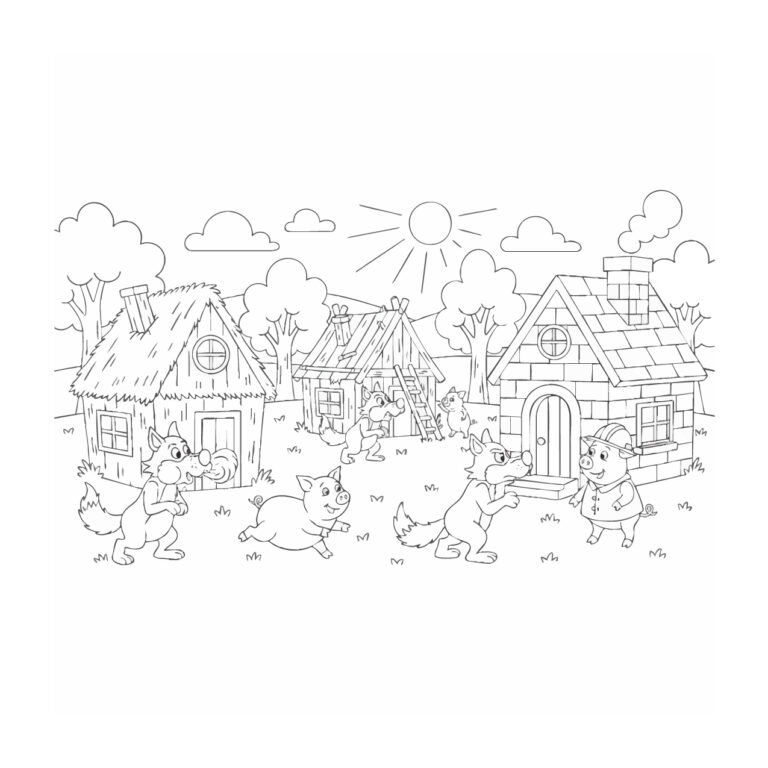 三びきのこぶたの無料塗り絵イラスト（知育・高齢者レク用）