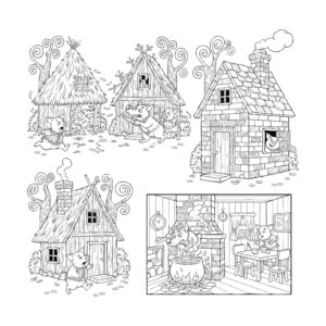 三びきのこぶた２の無料塗り絵イラスト（知育・高齢者レク用）