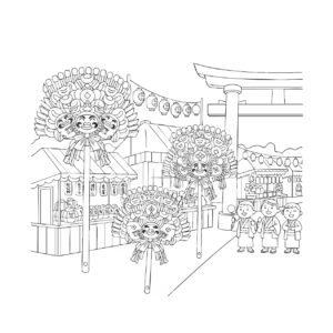酉の市の無料塗り絵イラスト（知育・高齢者レク用）