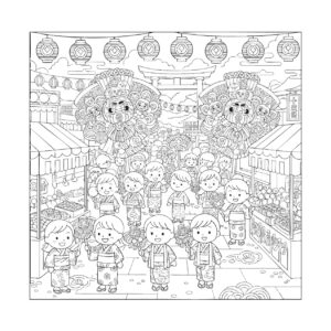 酉の市２の無料塗り絵イラスト（知育・高齢者レク用）