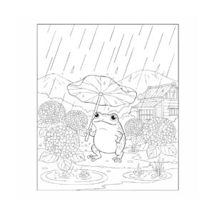 梅雨の無料塗り絵イラスト（知育・高齢者レク用）