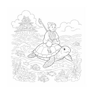 浦島太郎の無料塗り絵イラスト（知育・高齢者レク用）