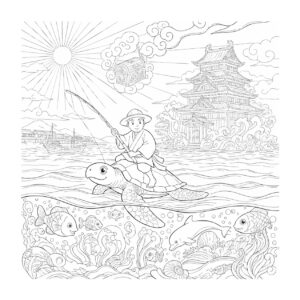 浦島太郎の無料塗り絵イラスト（知育・高齢者レク用）