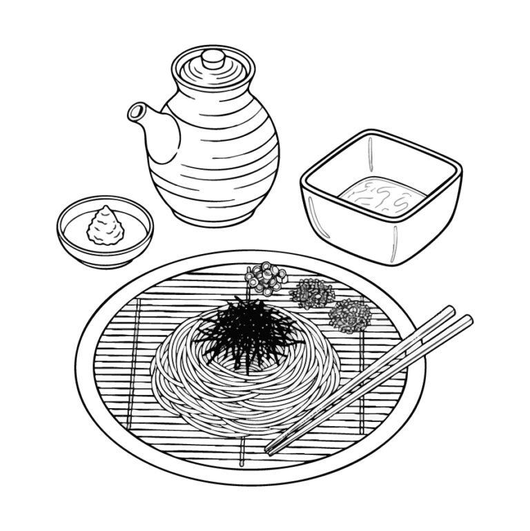 Free printable Zaru Soba (Chilled Buckwheat Noodles) coloring page
