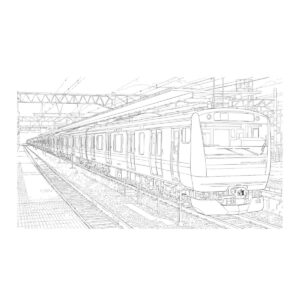 東海道本線 ( 東海道線 )の無料塗り絵イラスト（知育・高齢者レク用）