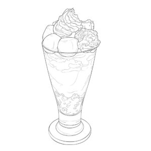 抹茶パフェの無料塗り絵イラスト（知育・高齢者レク用）