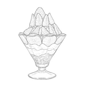 いちごのパフェの無料塗り絵イラスト（知育・高齢者レク用）