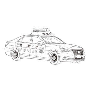 パトカー　（パトロールカー）の無料塗り絵イラスト（知育・高齢者レク用）