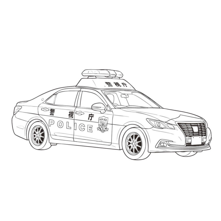 パトカー　（パトロールカー）の無料塗り絵イラスト（知育・高齢者レク用）