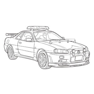 パトカー　GT-R（R34）埼玉県警の無料塗り絵イラスト（知育・高齢者レク用）