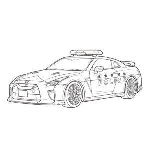 パトカー　GT-R（R35）栃木県警の無料塗り絵イラスト（知育・高齢者レク用）