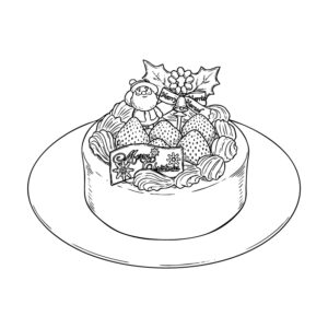 クリスマスケーキの無料塗り絵イラスト（知育・高齢者レク用）