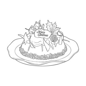 クリスマスケーキ４の無料塗り絵イラスト（知育・高齢者レク用）