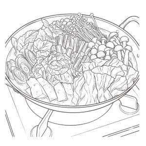キムチ鍋の無料塗り絵イラスト（知育・高齢者レク用）
