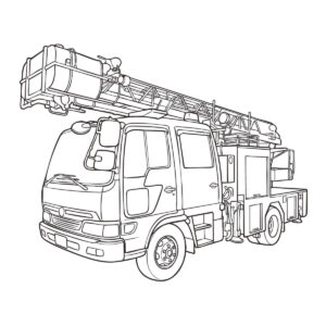 消防車（はしご車）の無料塗り絵イラスト（知育・高齢者レク用）