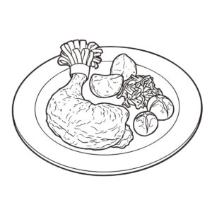 ローストチキンの無料塗り絵イラスト（知育・高齢者レク用）